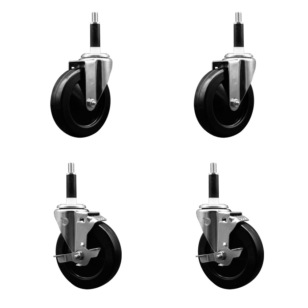 SCC-EX20S514-SRS-2-TLB-2-78 Soft Rubber Swivel Expanding Stem Caster with 5 in. Black Wheels & 0.87 in. Stems - Set of 4