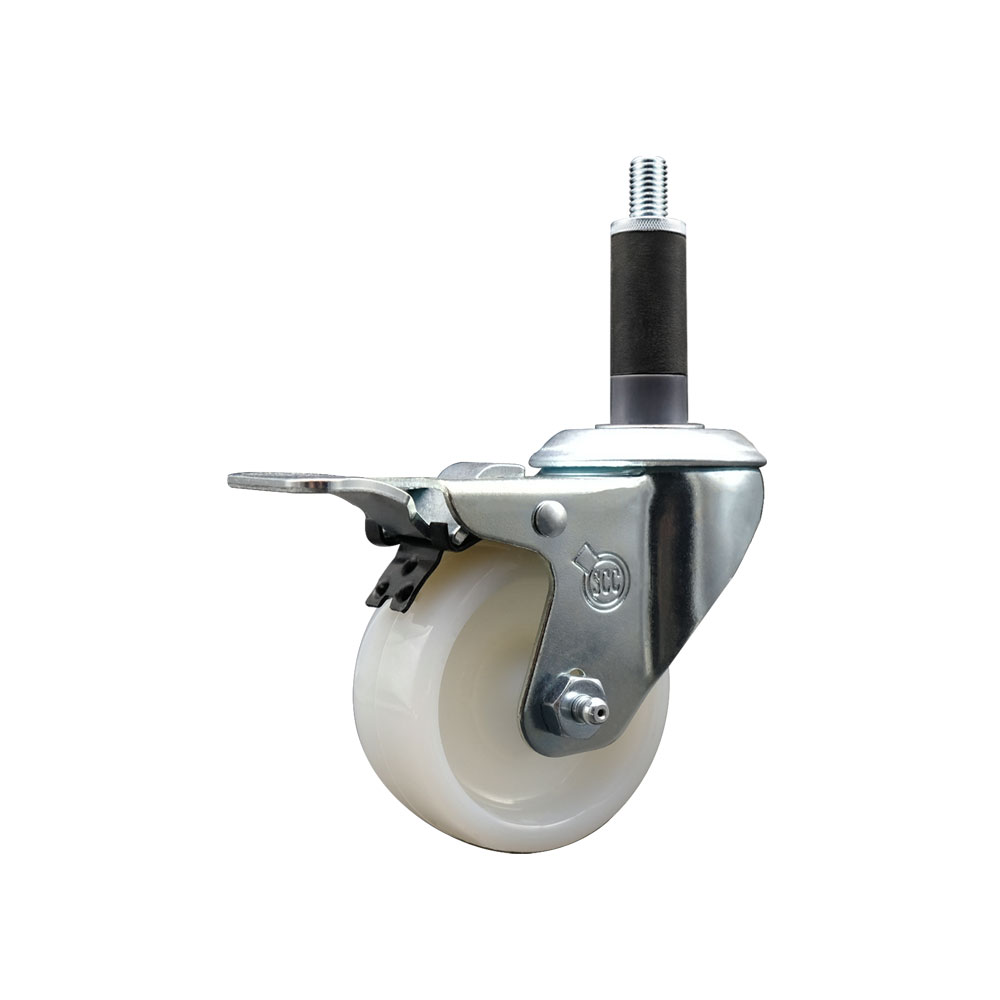 SCC-SSEXTTL20S314-NYS-1 Stainless Steel Nylon Expanding Stem Swivel Caster with 3 in. White Wheel & 1 in. Stem & Total Locking Brake
