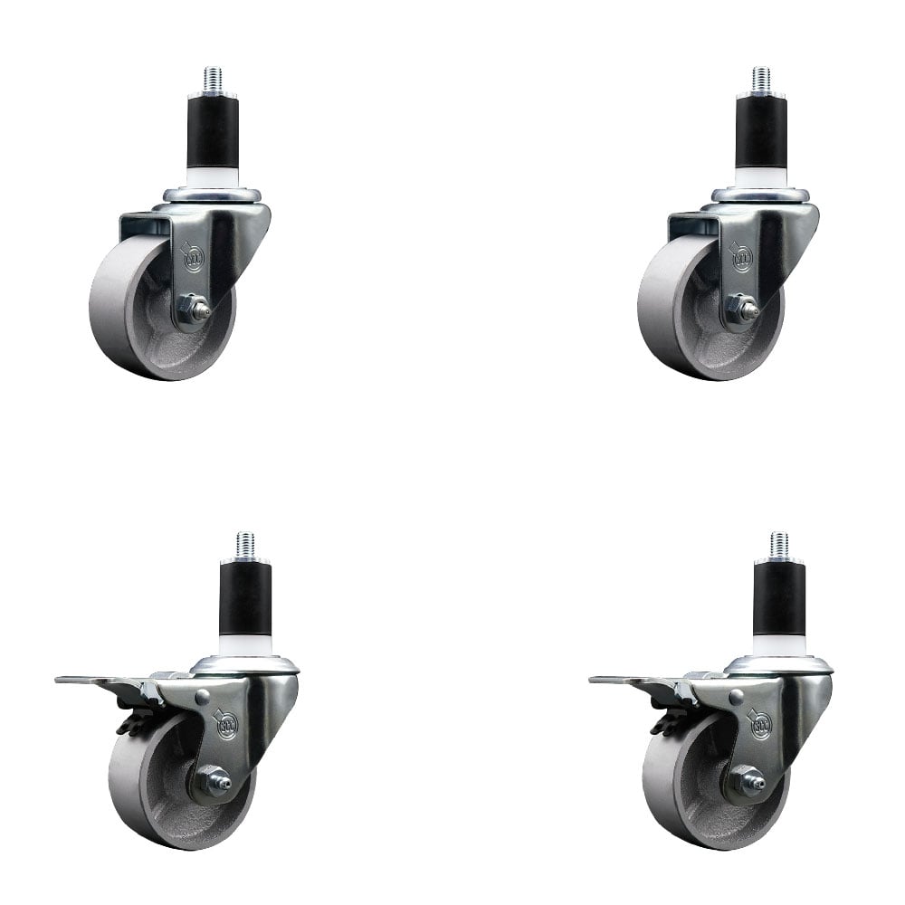 Semi Steel Cast Iron Swivel Expanding Stem Caster with Roller Bearings 3 x 1.5 in. Silver Wheels & 1.5 in. Stems 2 - Set of 4