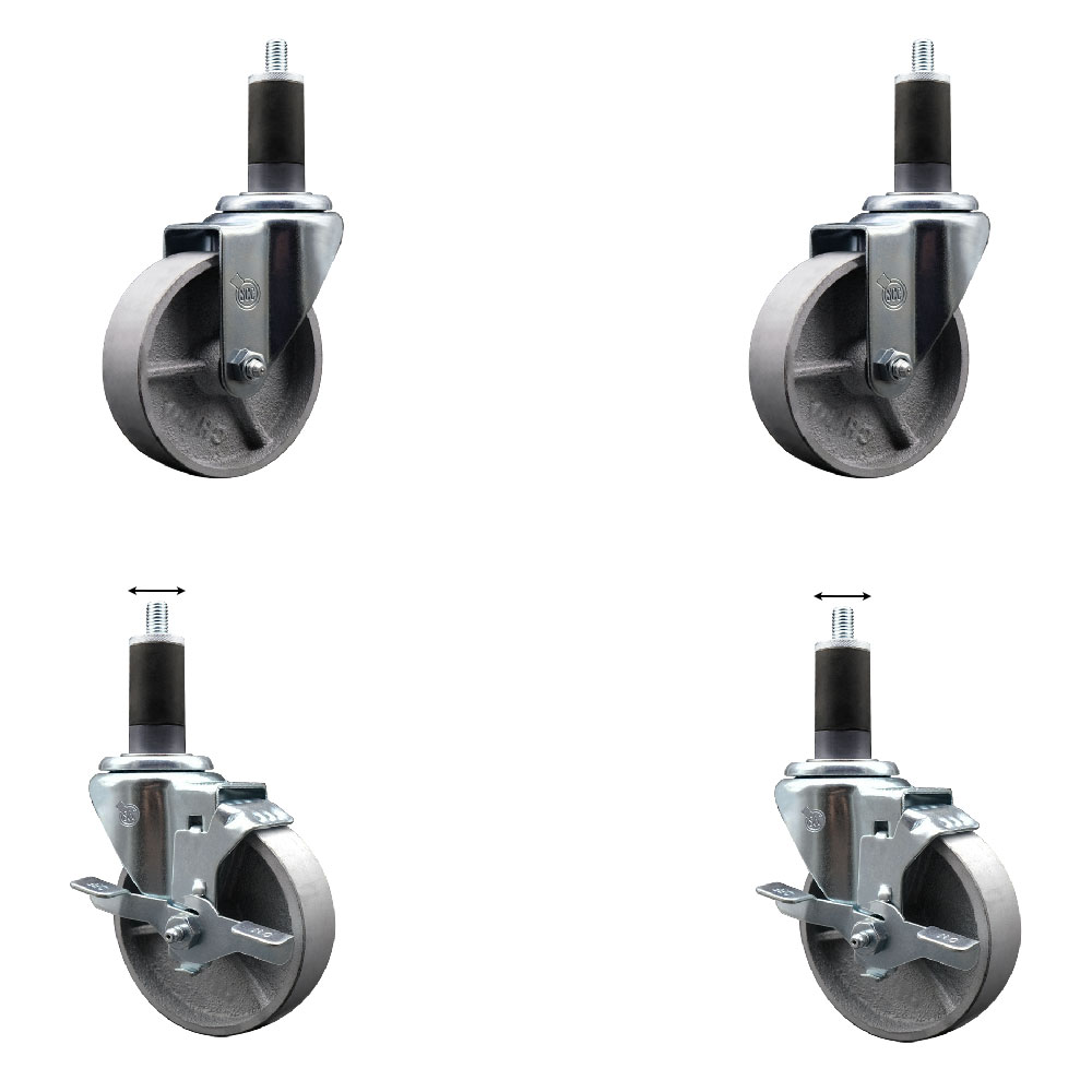 Semi Steel Cast Iron Swivel Expanding Stem Caster with Roller Bearings 4 x 1.5 in. Silver Wheels & 1.25 in. Stems - Set of 4