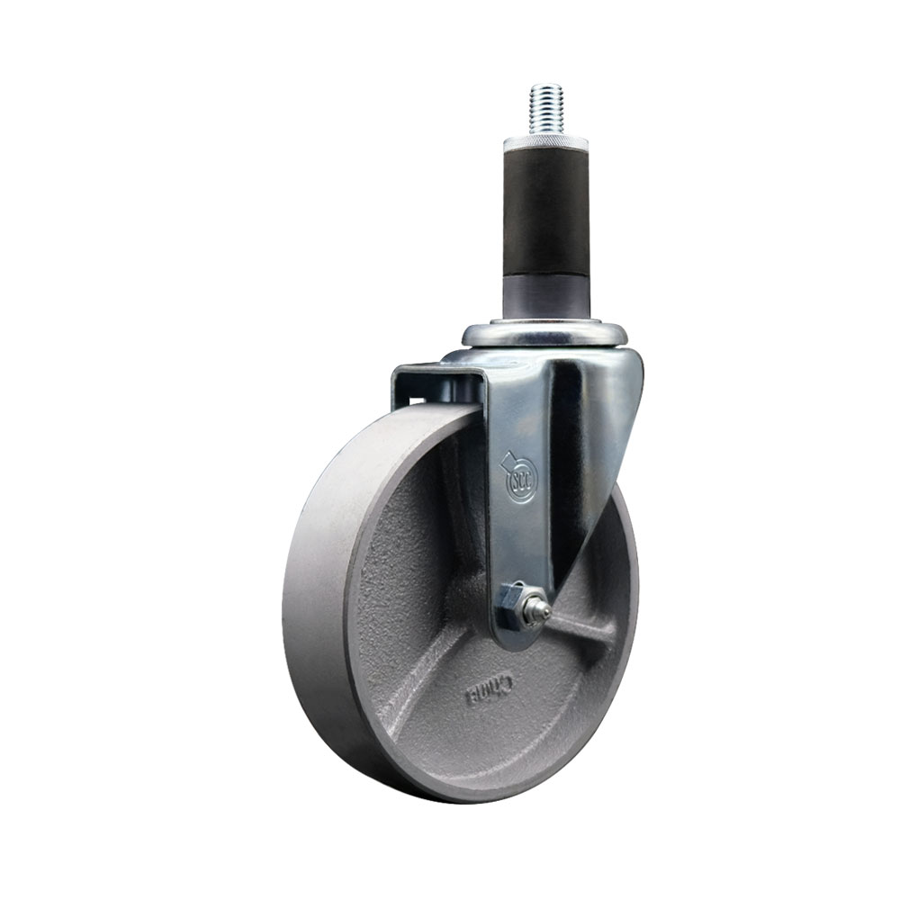 SCC-EX20S515-SSR-114 Semi Steel Cast Iron Swivel Expanding Stem Caster with Roller Bearing 5 x 1.5 in. Silver Wheel & 1.25 in. Stem