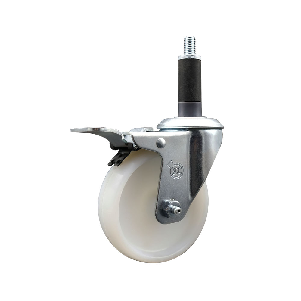 SCC-SSEXTTL20S414-NYS-1 Stainless Steel Nylon Expanding Stem Swivel Caster with 4 in. White Wheel & 1 in. Stem & Total Locking Brake