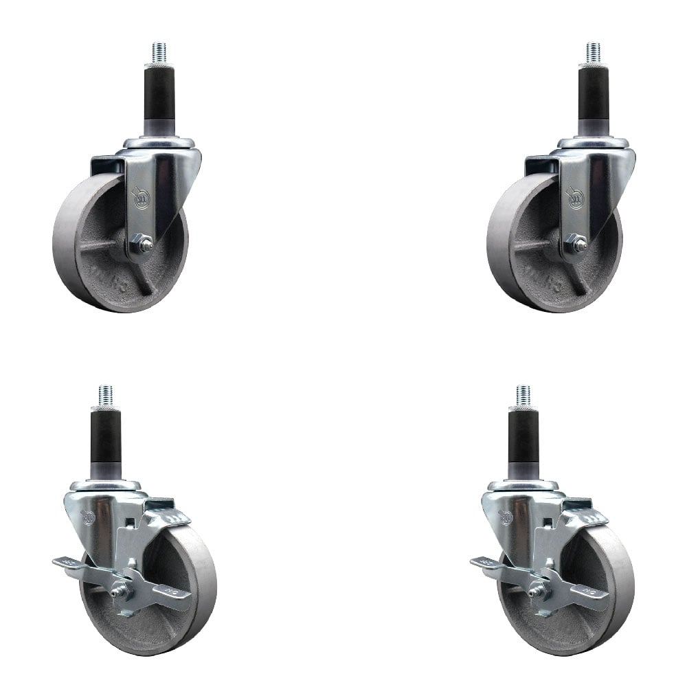 Semi Steel Cast Iron Swivel Expanding Stem Caster with Roller Bearings 4 x 1.5 in. Silver Wheels & 1.13 in. Stems - Set of 4