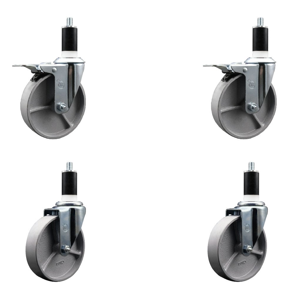 Semi Steel Cast Iron Swivel Expanding Stem Caster with Roller Bearings 5 x 1.5 in. Silver Wheels & 1.38 in. Stems 2 - Set of 4