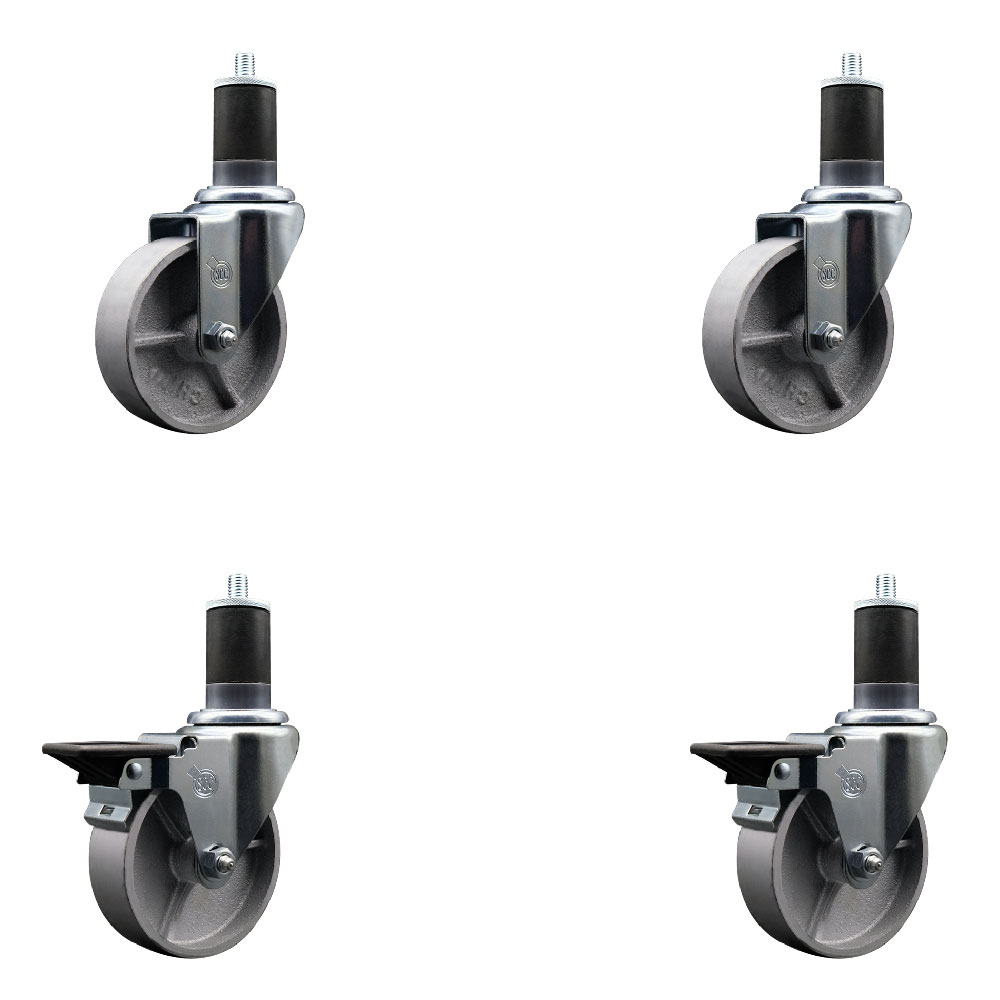 Semi Steel Cast Iron Swivel Expanding Stem Caster with Roller Bearings 4 x 1.5 in. Silver Wheels & 1.63 in. Stems - Set of 4