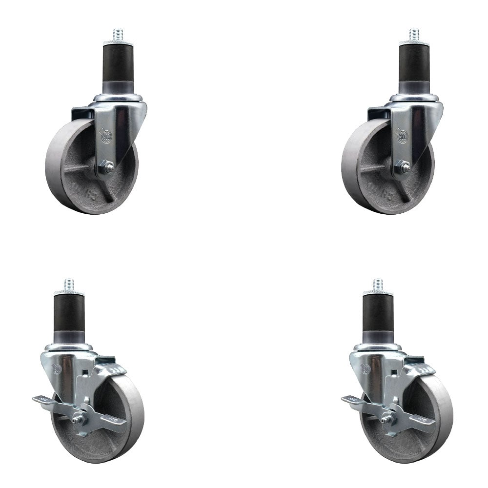 Semi Steel Cast Iron Swivel Expanding Stem Caster with Roller Bearings 4 x 1.5 in. Silver Wheels & 1.63 in. Stems - Set of 4