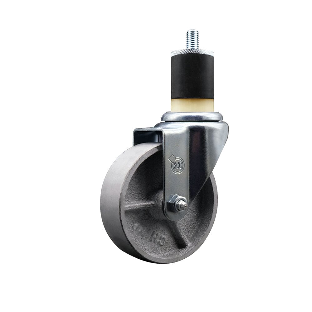 SCC-EX20S415-SSR-178 Semi Steel Cast Iron Swivel Expanding Stem Caster with Roller Bearing 4 x 1.5 in. Silver Wheel & 1.87 in. Stem