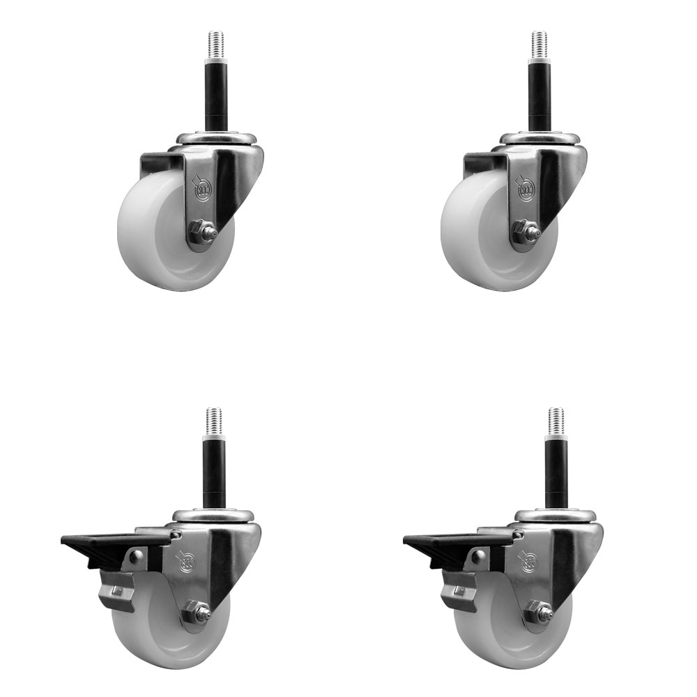 SCC-EX20S314-NYS-2-PLB-2-34 Nylon Swivel Expanding Stem Caster with 3 in. White Wheel & 0.75 in. Stems - Set of 4