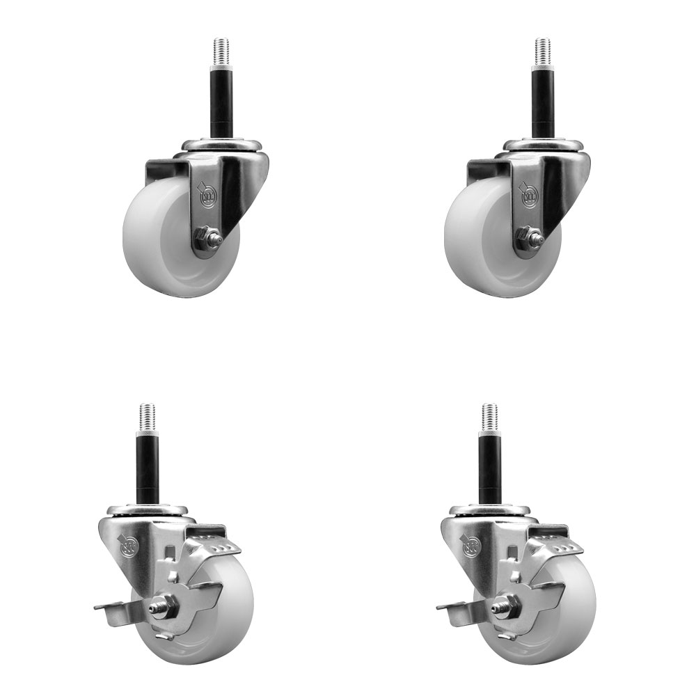 White - 3 in. Wheels - Set of 4 - Heavy-Duty Caster