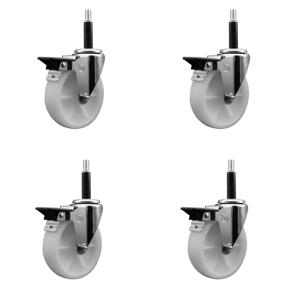 SCC-EX20S514-NYS-PLB-34-4 Nylon Swivel Expanding Stem Caster with 5 in. White Wheels & 0.75 in. Stems - Set of 4