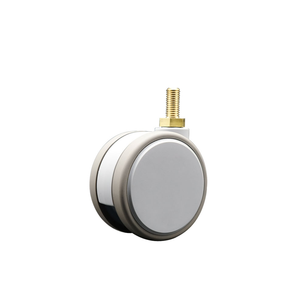 3 in. MRI Safe Swivel Caster Quiet Non-Marking Gray Thermoplastic Rubber Twin Wheels 12 mm 1.75 TPI x 22 mm Threaded Stem