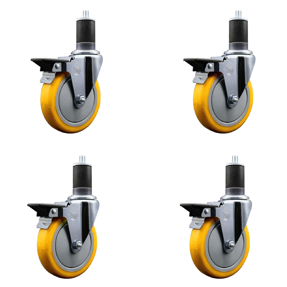 SCC-EX20S514-PPUB-YEL-PLB-158-4 Polyurethane Swivel Expanding Stem Caster with 5 in. Yellow Wheels & 1.63 in. Stems - Set of 4