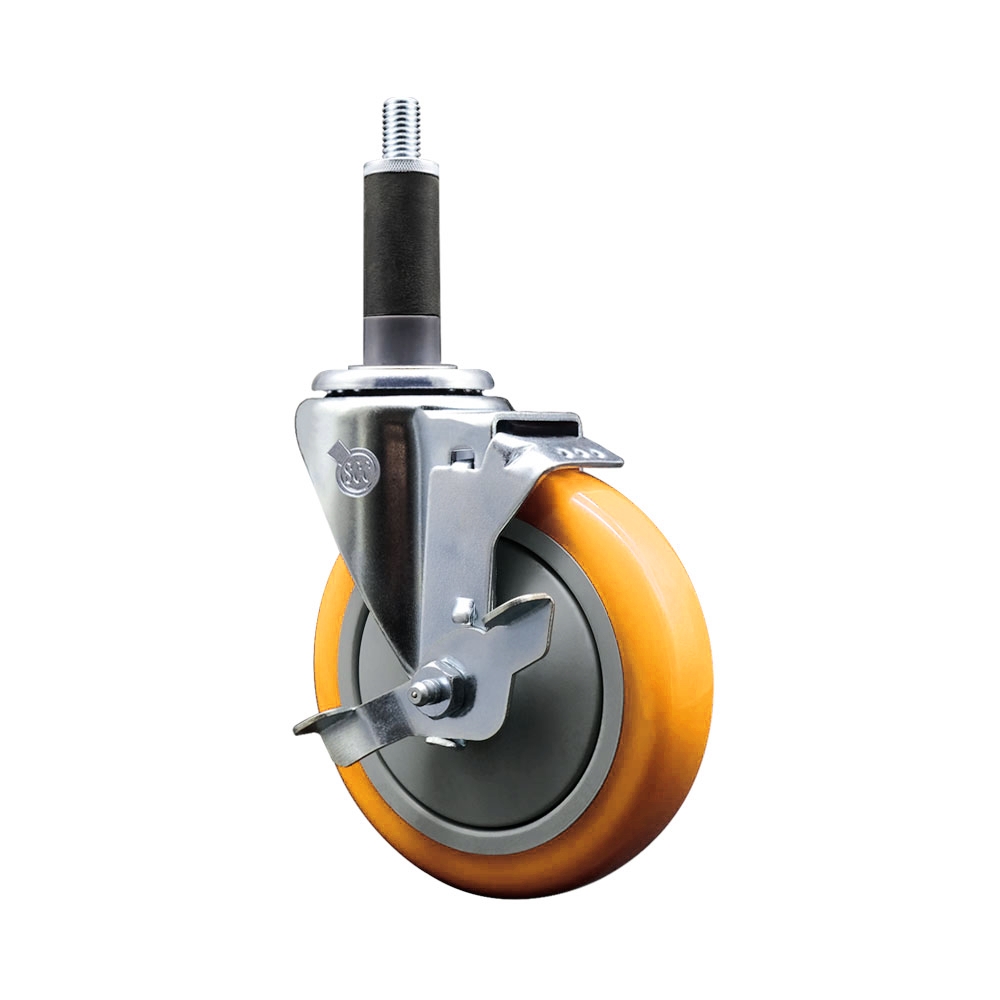 SCC-EX20S514-PPUB-YEL-TLB-1 Polyurethane Expanding Stem Swivel Caster with 5 in. Yellow Wheel & 1 in. Stem & Top Locking Brake