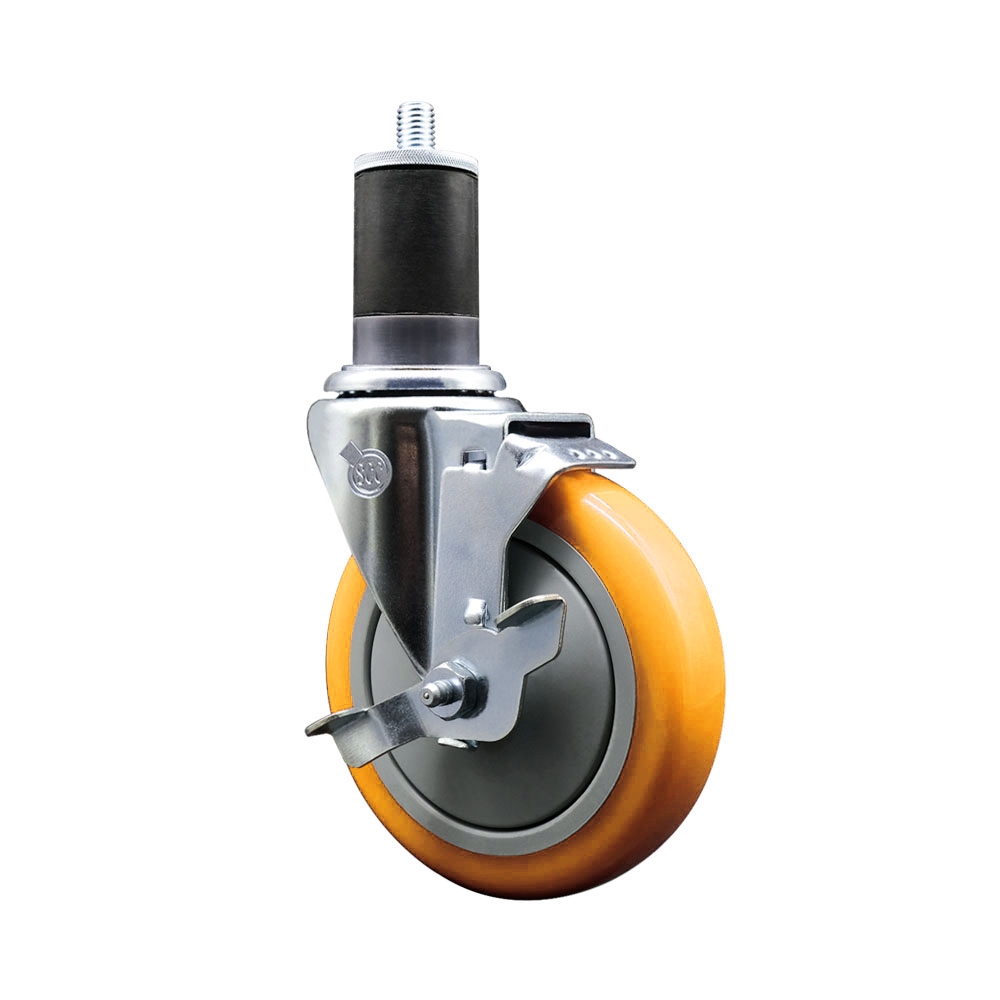 SCC-EX20S514-PPUB-YEL-TLB-158 Polyurethane Expanding Stem Swivel Caster with 5 in. Yellow Wheel & 1.63 in. Stem & Top Locking Brake