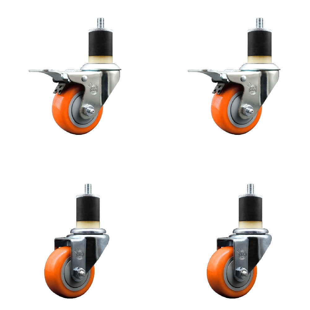 SCC-EXTTL20S314-PPUB-ORG-2-S-2-178 Polyurethane Swivel Expanding Stem Caster with 3 in. Orange Wheels & 1.87 in. Stems - Set of 4