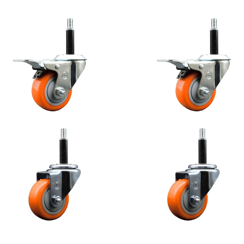 SCC-EXTTL20S314-PPUB-ORG-2-S-2-34 Polyurethane Swivel Expanding Stem Caster with 3 in. Orange Wheels & 0.75 in. Stems - Set of 4