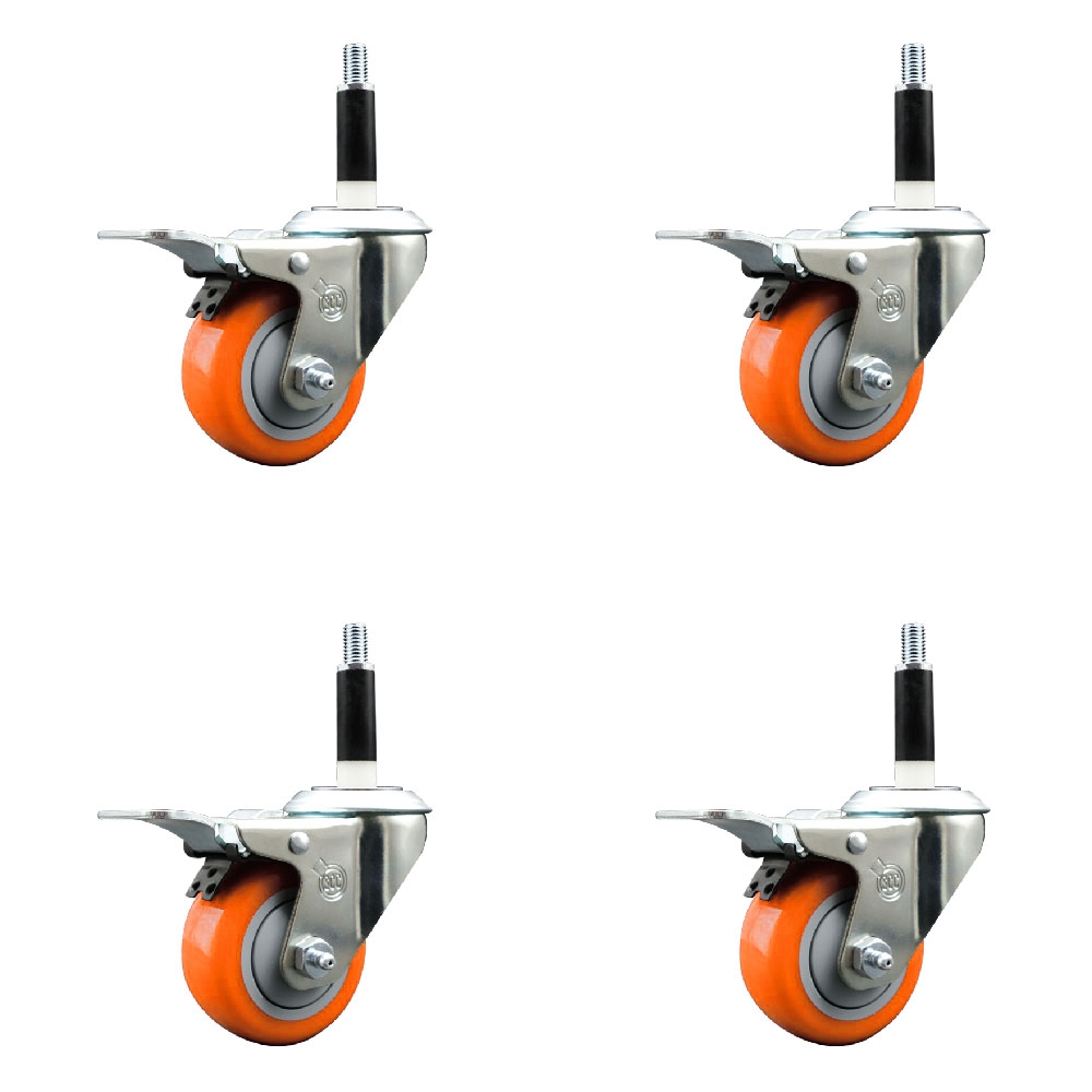 SCC-EXTTL20S314-PPUB-ORG-78-4 Polyurethane Swivel Expanding Stem Caster with 3 in. Orange Wheels & 0.87 in. Stems - Set of 4