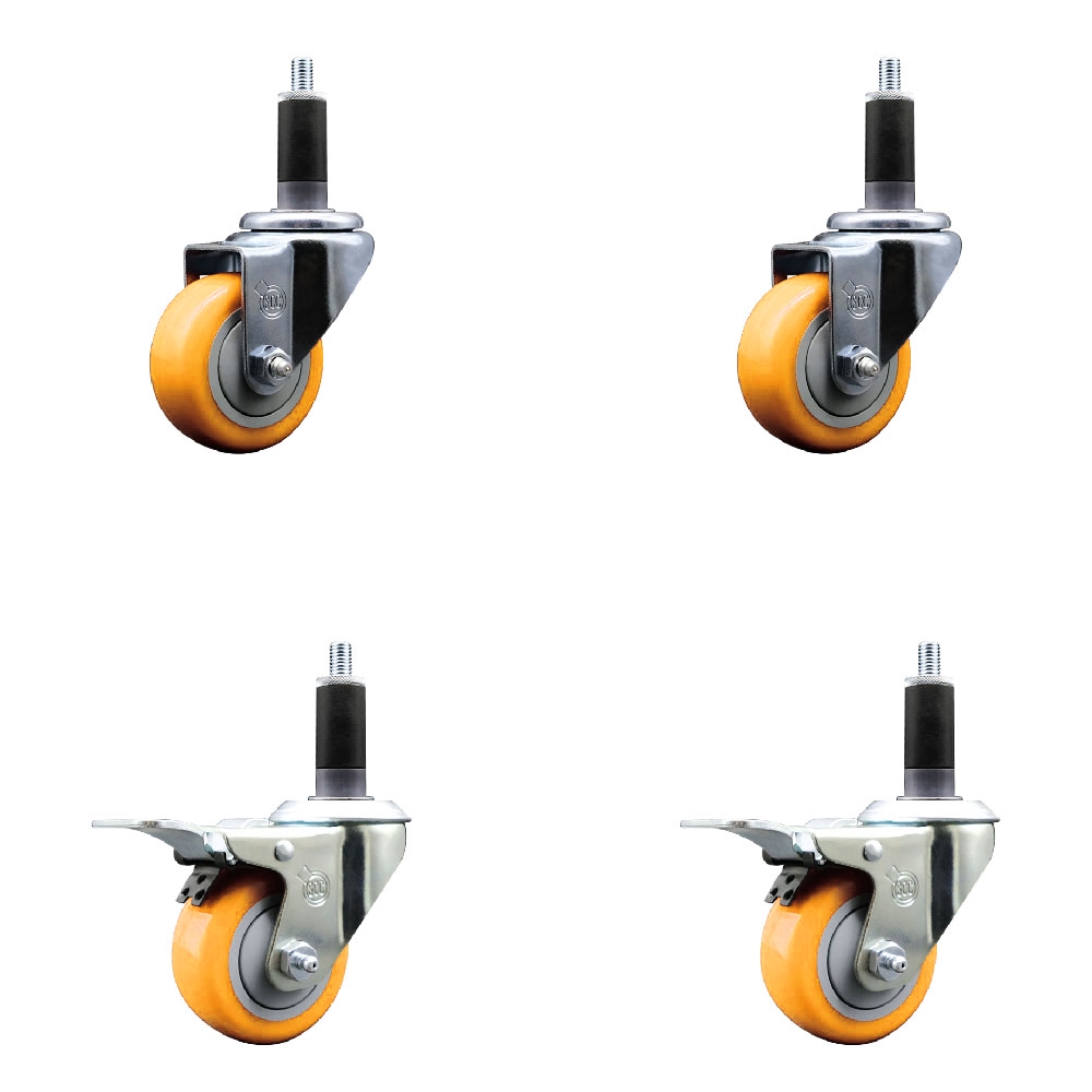 SCC-EXTTL20S314-PPUB-YEL-2-S-2-118 Polyurethane Swivel Expanding Stem Caster with 3 in. Yellow Wheels & 1.13 in. Stems - Set of 4