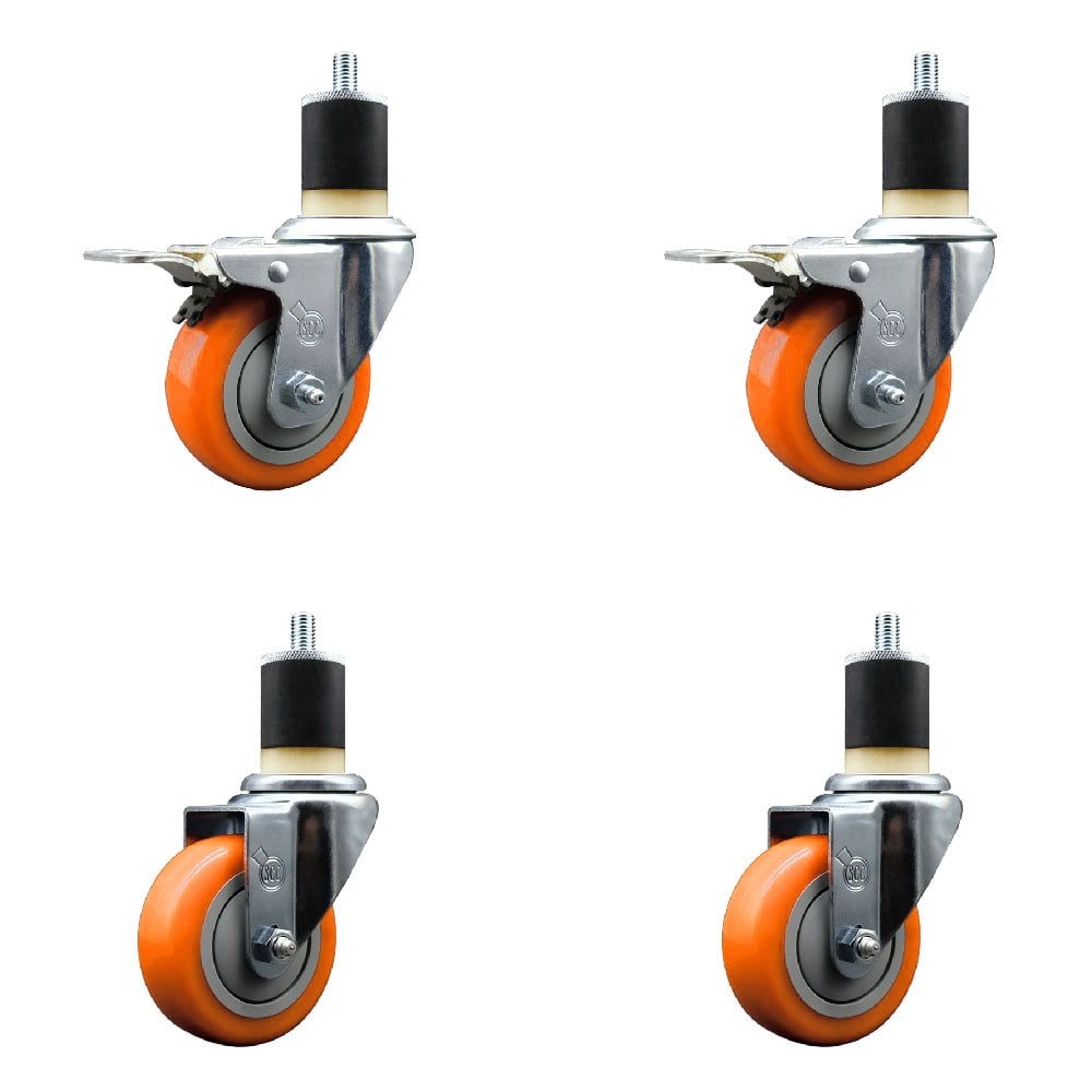 SCC-EXTTL20S3514-PPUB-ORG-2-S-2-178 Polyurethane Swivel Expanding Stem Caster with 3.5 in. Orange Wheels & 1.87 in. Stems - Set of 4