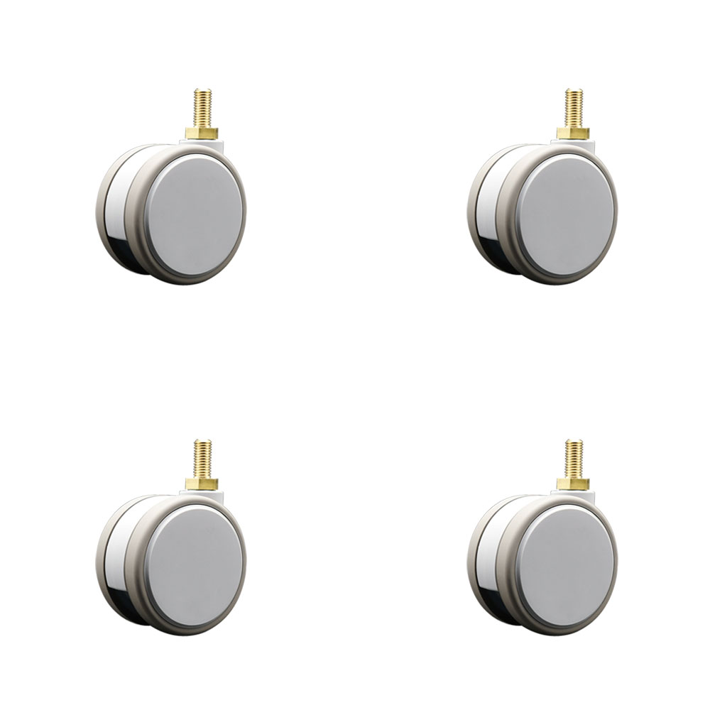 3 in. MRI Safe Swivel Casters Quiet Non-Marking Gray Thermoplastic Rubber Twin Wheels 10 mm 1.50 TPI x 22 mm Threaded Stems - Set of 4