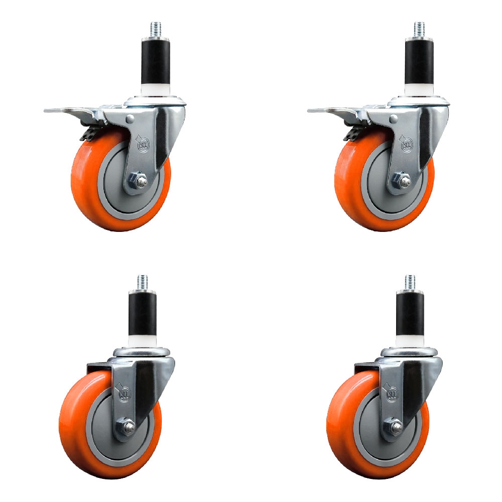 SCC-EXTTL20S414-PPUB-ORG-2-S-2-138 Polyurethane Swivel Expanding Stem Caster with 4 in. Orange Wheels & 1.38 in. Stems - Set of 4