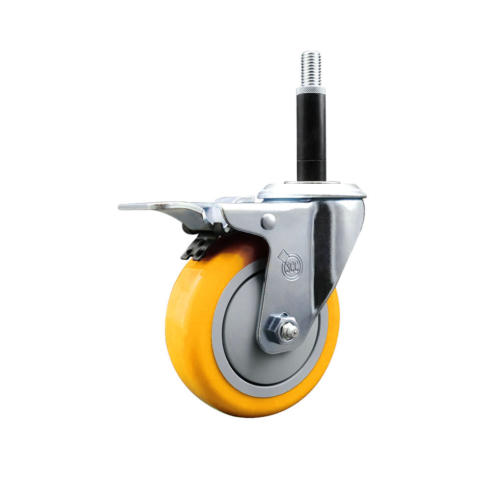 SCC-EXTTL20S414-PPUB-YEL-34 Polyurethane Expanding Stem Swivel Caster with 4 in. Yellow Wheel & 0.75 in. Stem & Total Locking Brake