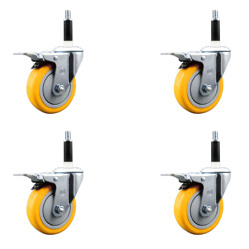 SCC-EXTTL20S414-PPUB-YEL-78-4 Polyurethane Swivel Expanding Stem Caster with 4 in. Yellow Wheels & 0.87 in. Stems - Set of 4