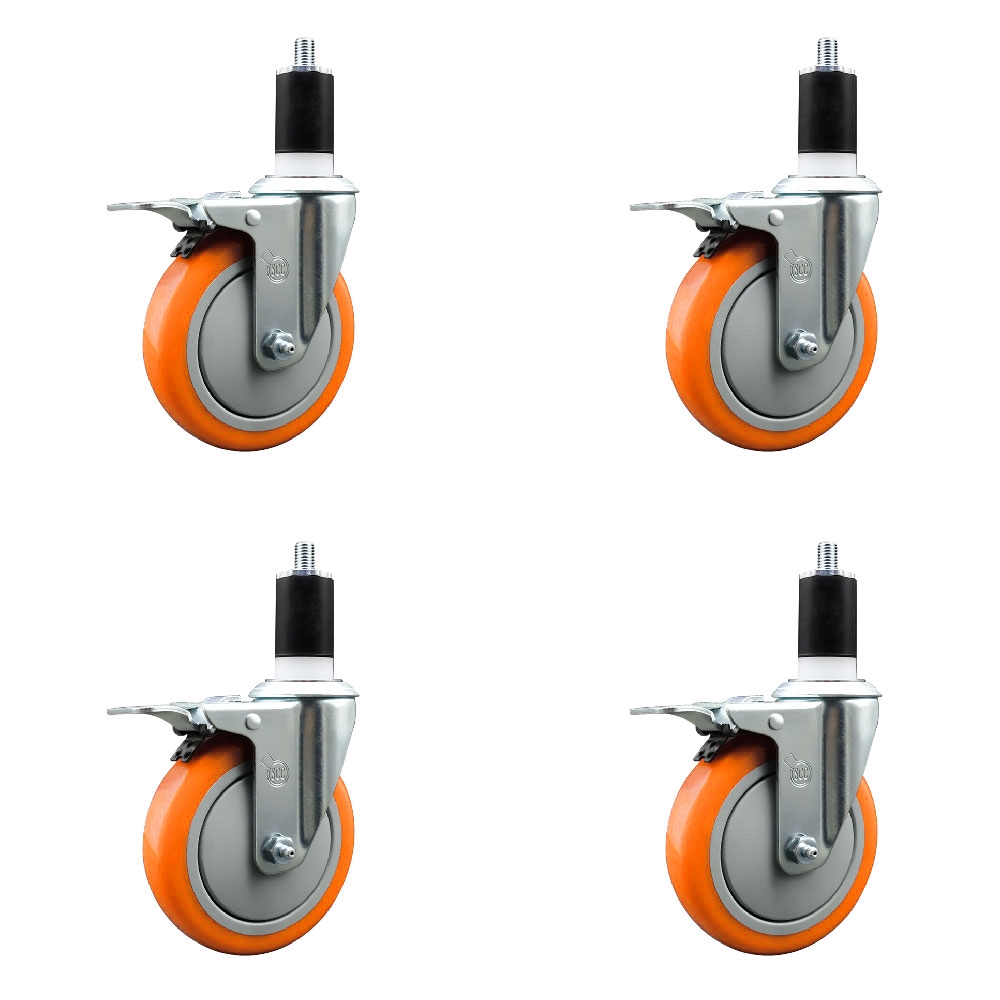 SCC-EXTTL20S514-PPUB-ORG-112-4 Polyurethane Swivel Expanding Stem Caster with 5 in. Orange Wheels & 1.5 in. Stems - Set of 4