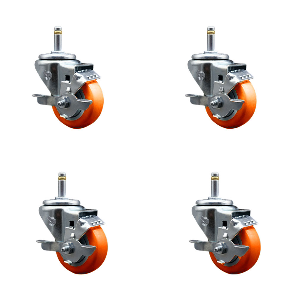 SCC-GR20S314-PPUB-ORG-TLB-716138-4 Polyurethane Swivel Grip Ring Stem Caster with 3 x 1.25 in. Orange Wheels & 0.43 in. Stems - Set of 4