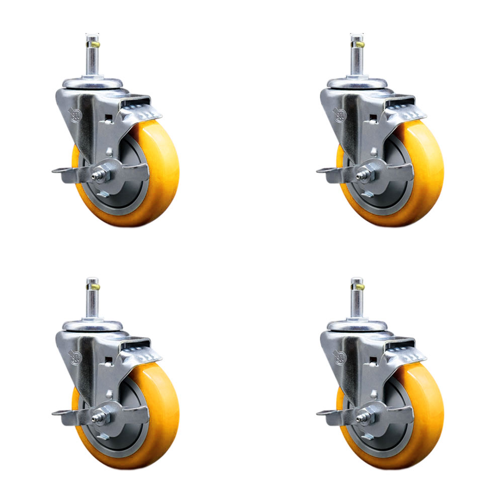 SCC-GR20S414-PPUB-YEL-TLB-716138-4 Polyurethane Swivel Grip Ring Stem Caster with 4 x 1.25 in. Yellow Wheels & 0.43 in. Stems - Set of 4