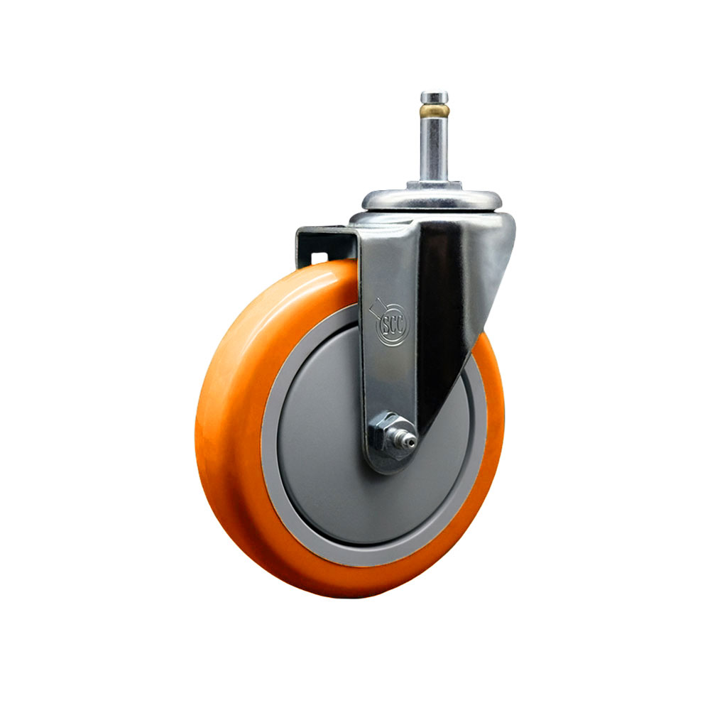 SCC-GR20S514-PPUB-ORG-716138 Polyurethane Swivel Grip Ring Stem Caster with 5 x 1.25 in. Orange Wheel & 0.43 in. Stem
