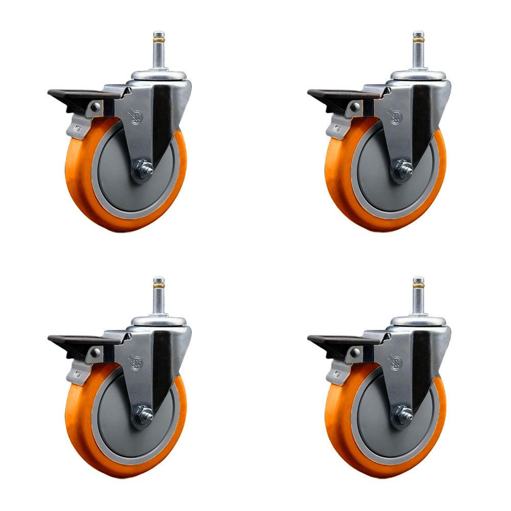 SCC-GR20S514-PPUB-ORG-PLB-716138-4 Polyurethane Swivel Grip Ring Stem Caster with 5 x 1.25 in. Orange Wheels & 0.43 in. Stems - Set of 4
