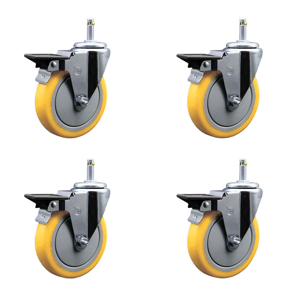 SCC-GR20S514-PPUB-YEL-PLB-716138-4 Polyurethane Swivel Grip Ring Stem Caster with 5 x 1.25 in. Yellow Wheels & 0.43 in. Stems - Set of 4