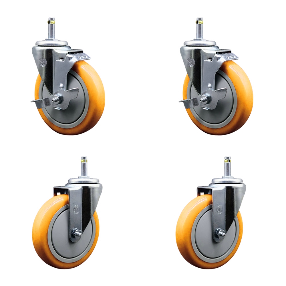 SCC-GR20S514-PPUB-YEL-TLB-716138-2S2 Polyurethane Swivel Grip Ring Stem Caster with 5 x 1.25 in. Yellow Wheels & 0.43 in. Stems - Set of 4