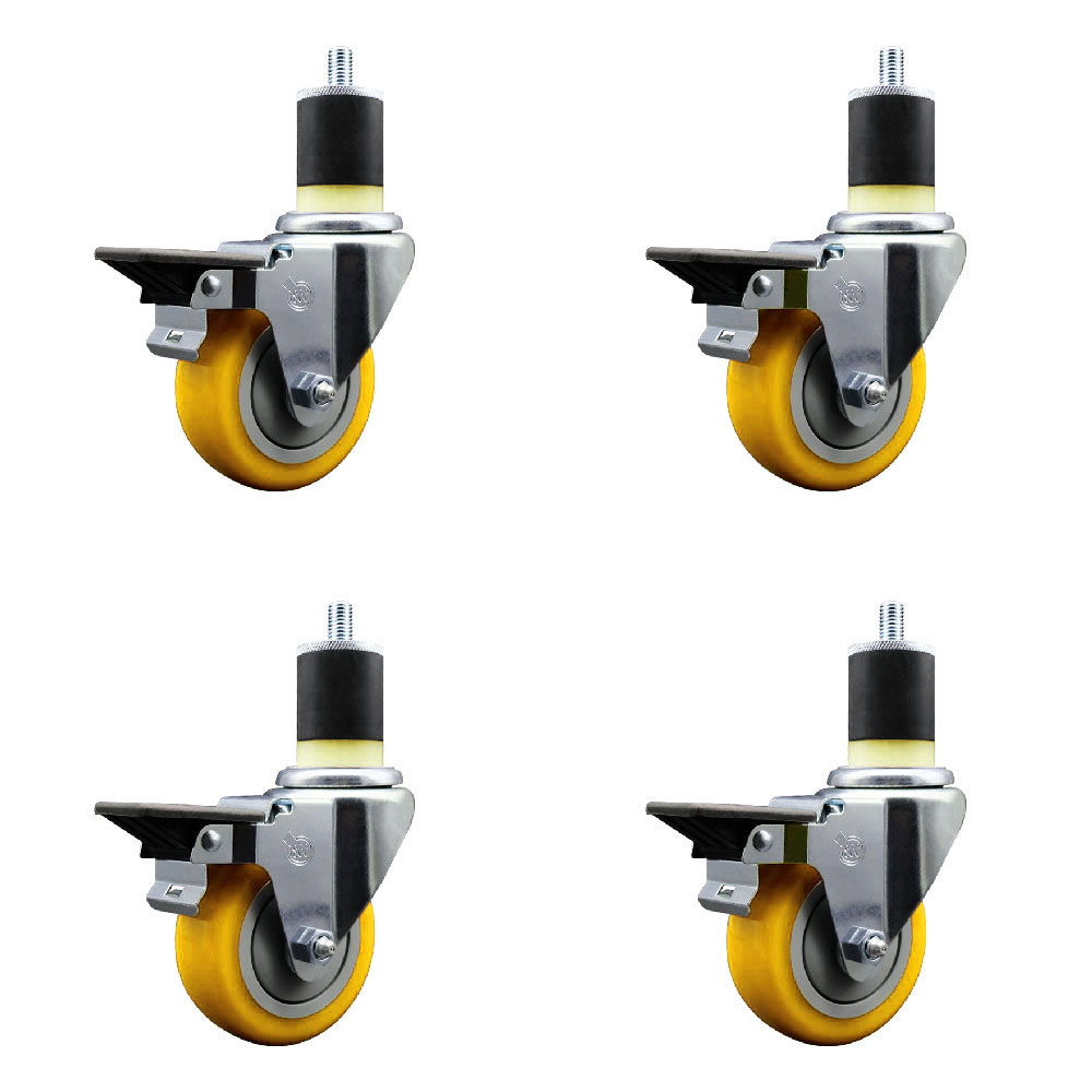 SCC-EX20S3514-PPUB-YEL-PLB-178-4 Polyurethane Swivel Expanding Stem Caster with 3.5 in. Yellow Wheels & 1.87 in. Stems - Set of 4