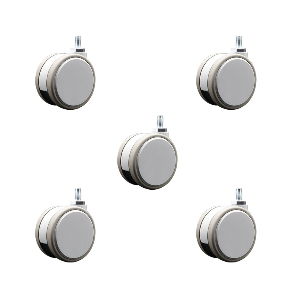 3 in. MRI Safe Swivel Casters Quiet Non-Marking Gray Thermoplastic Rubber Twin Wheels 0.38 in. 16 TPI x 0.75 in. Threaded Stems - Set of 5