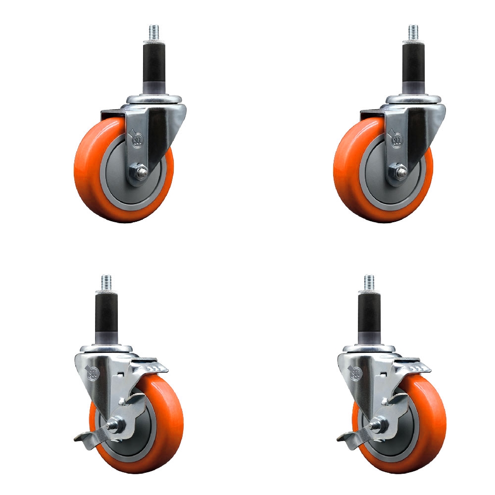 SCC-EX20S414-PPUB-ORG-2-TLB-2-118 Polyurethane Swivel Expanding Stem Caster with 4 in. Orange Wheels & 1.13 in. Stems - Set of 4