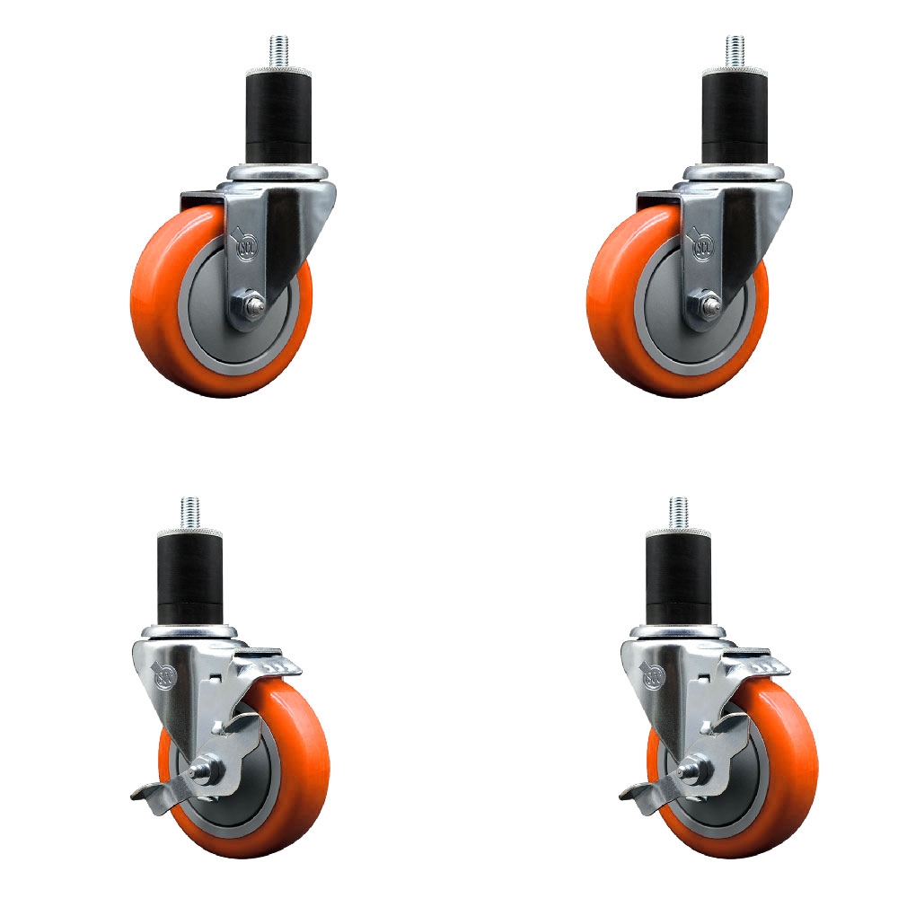 SCC-EX20S414-PPUB-ORG-2-TLB-2-134 Polyurethane Swivel Expanding Stem Caster with 4 in. Orange Wheels & 1.75 in. Stems - Set of 4
