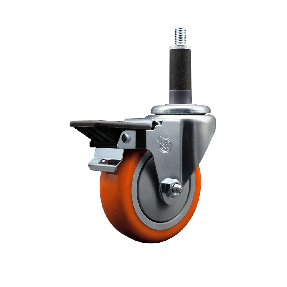 SCC-EX20S414-PPUB-ORG-PLB-1 Polyurethane Expanding Stem Swivel Caster with 4 in. Orange Wheel & 1 in. Stem & Posi Locking Brake