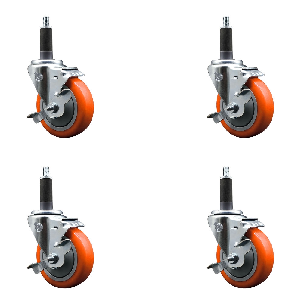 SCC-EX20S414-PPUB-ORG-TLB-1-4 Polyurethane Swivel Expanding Stem Caster with 4 in. Orange Wheels & 1 in. Stems - Set of 4