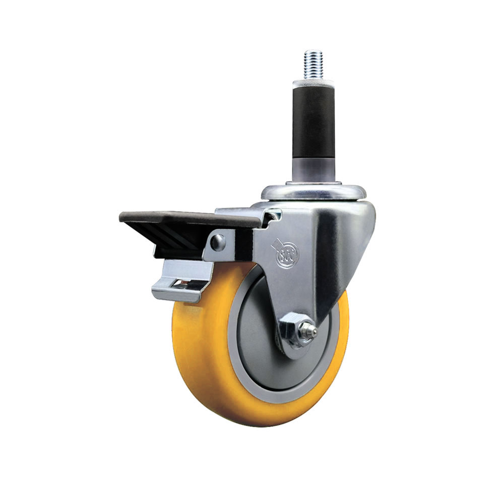 SCC-EX20S414-PPUB-YEL-PLB-118 Polyurethane Expanding Stem Swivel Caster with 4 in. Yellow Wheel & 1.13 in. Stem & Posi Locking Brake