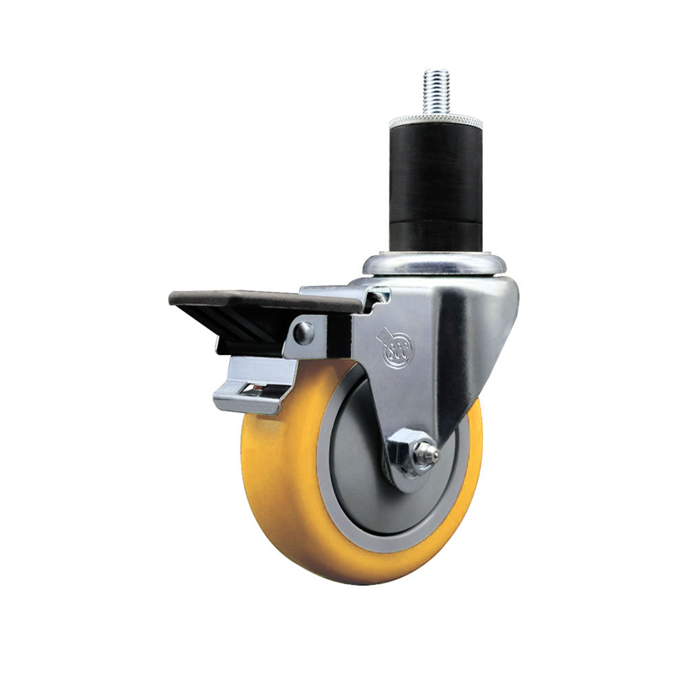 SCC-EX20S414-PPUB-YEL-PLB-134 Polyurethane Expanding Stem Swivel Caster with 4 in. Yellow Wheel & 1.75 in. Stem & Posi Locking Brake