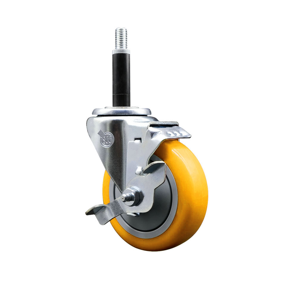 SCC-EX20S414-PPUB-YEL-TLB-34 Polyurethane Expanding Stem Swivel Caster with 4 in. Yellow Wheel & 0.75 in. Stem & Top Locking Brake