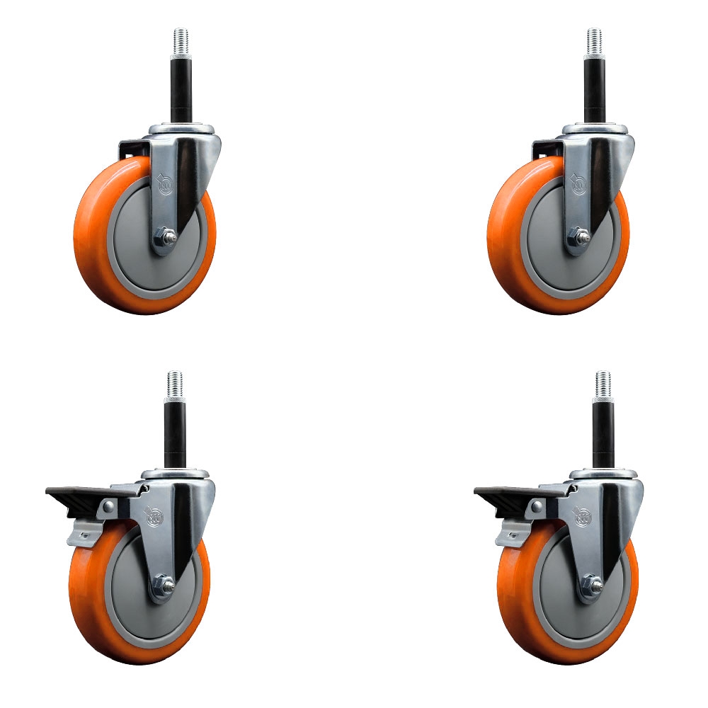 SCC-EX20S514-PPUB-ORG-2-PLB-2-34 Polyurethane Swivel Expanding Stem Caster with 5 in. Orange Wheels & 0.75 in. Stems - Set of 4