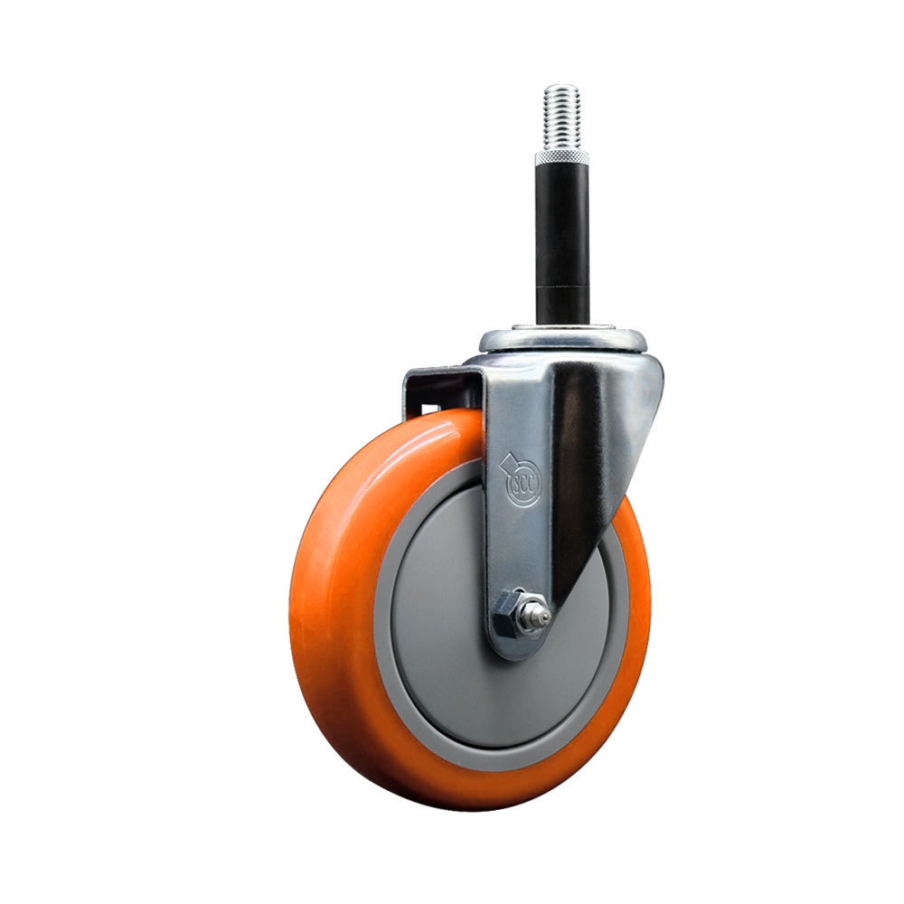 SCC-EX20S514-PPUB-ORG-34 Polyurethane Expanding Stem Swivel Caster with 5 in. Orange Wheel & 0.75 in. Stem