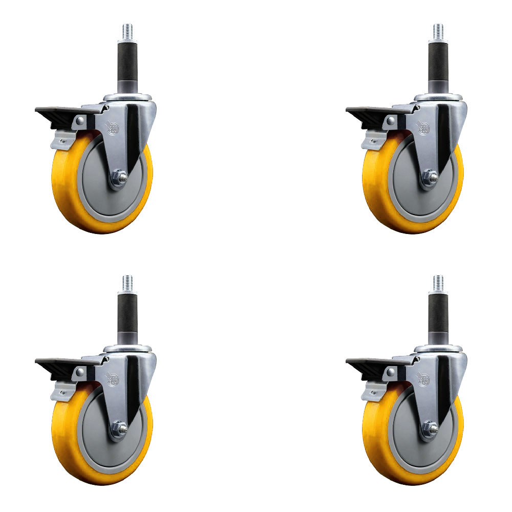 SCC-EX20S514-PPUB-YEL-PLB-1-4 Polyurethane Swivel Expanding Stem Caster with 5 in. Yellow Wheels & 1 in. Stems - Set of 4