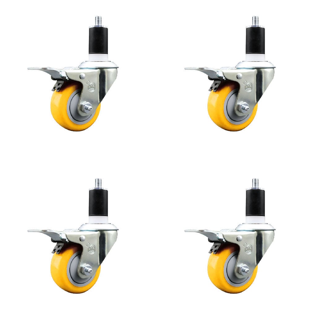 SCC-EXTTL20S314-PPUB-YEL-112-4 Polyurethane Swivel Expanding Stem Caster with 3 in. Yellow Wheels & 1.5 in. Stems - Set of 4