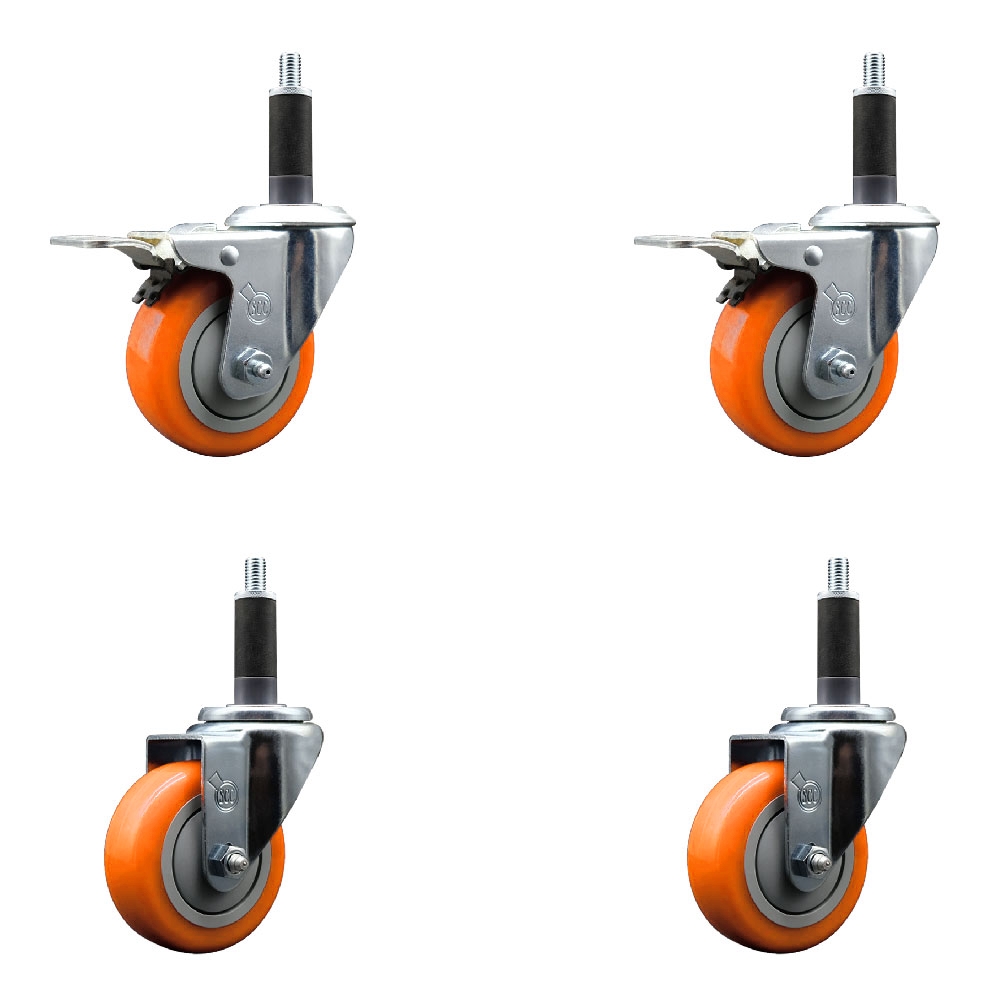 SCC-EXTTL20S3514-PPUB-ORG-2-S-2-1 Polyurethane Swivel Expanding Stem Caster with 3.5 in. Orange Wheels & 1 in. Stems - Set of 4