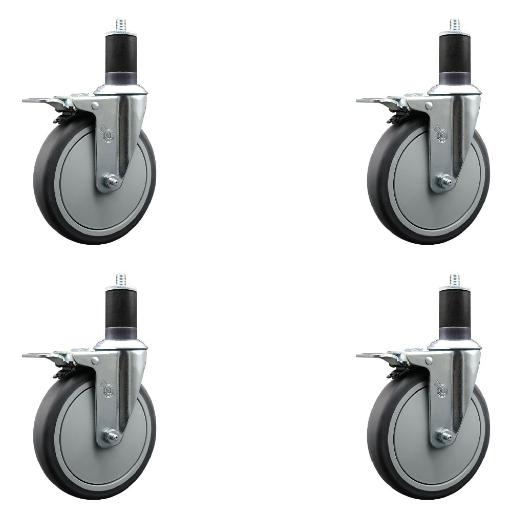 SCC-EXTTL20S614-TPRB-158-4 Thermoplastic Rubber Swivel Expanding Stem Caster with 6 in. Gray Wheels & 1.63 in. Stems - Set of 4