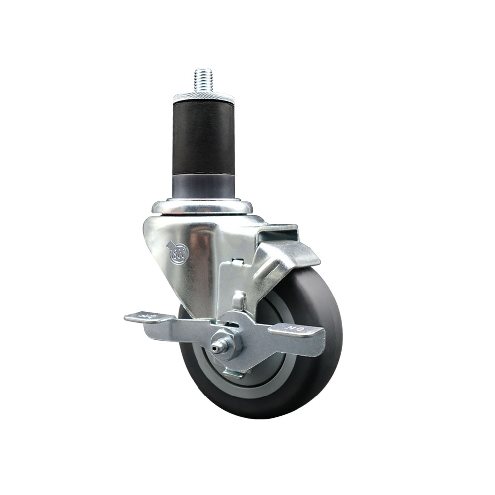 Stainless Steel Thermoplastic Rubber Swivel Expanding Stem Swivel Caster with 3.5 in. Gray Wheel & 1.63 in. Stem & Top Locking Brake